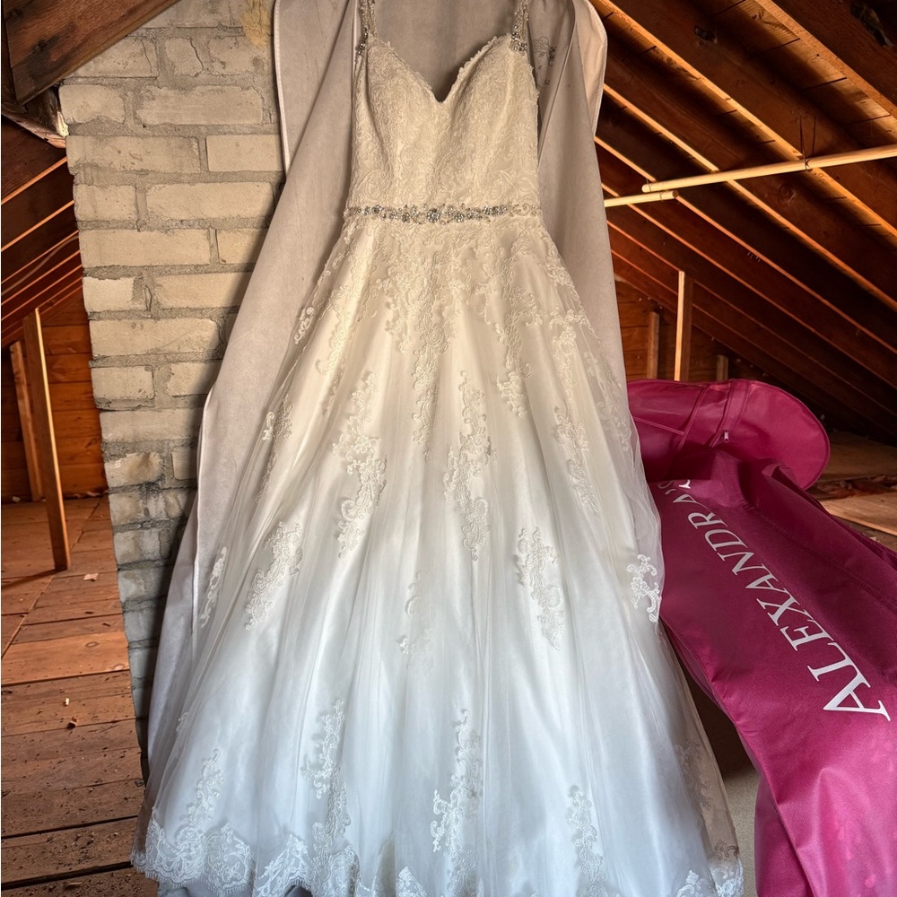 Alexandra Lace Appliqué A-Line Wedding Dress in Ivory